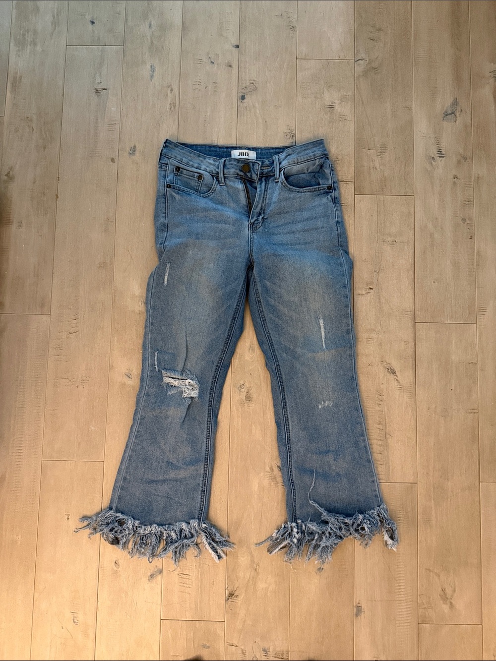 Just Black Light Blue Frayed-Hem Flare Jeans
